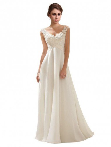 Outlet V-Neck Lace Wedding Dress On Chiffon