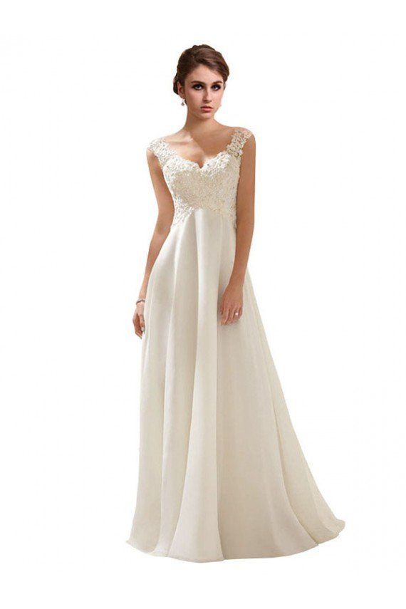 Outlet V-Neck Lace Wedding Dress On Chiffon