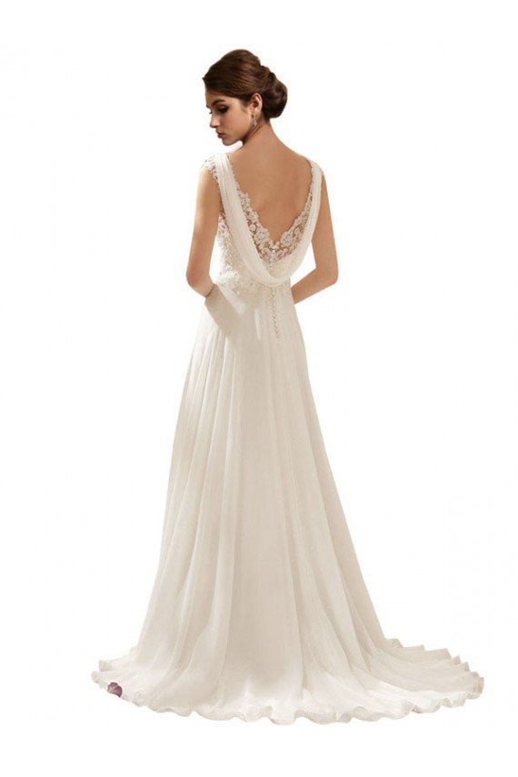 Outlet V-Neck Lace Wedding Dress On Chiffon