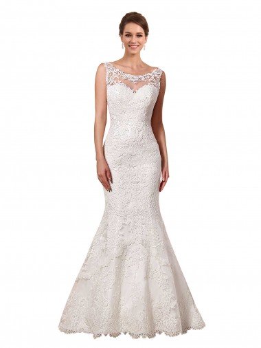 Outlet Bateau Illusion Sweetheart Lace Wedding Dress