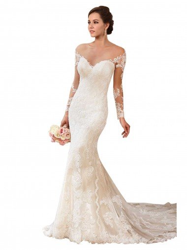 Outlet Long Sleeves Maermaid Sweetheart Lace Wedding Dress