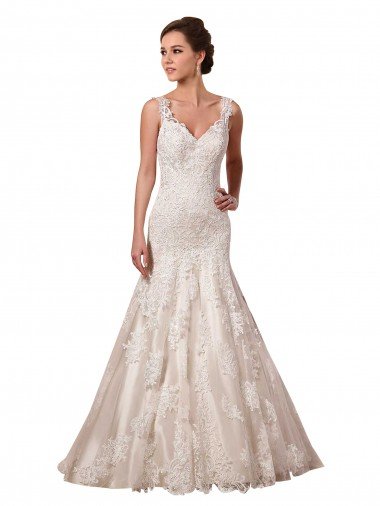 Outlet Open Back Mermaid Tulle Wedding Dress with Lace Bodice