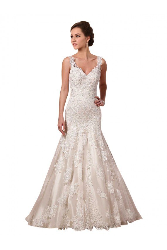 Outlet Open Back Mermaid Tulle Wedding Dress with Lace Bodice