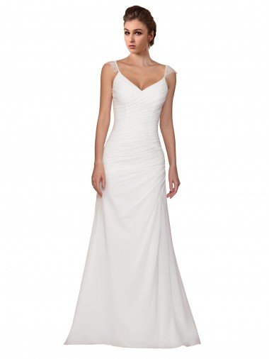 Outlet V-Neck Sheath Chiffon Wedding Dress with Straps
