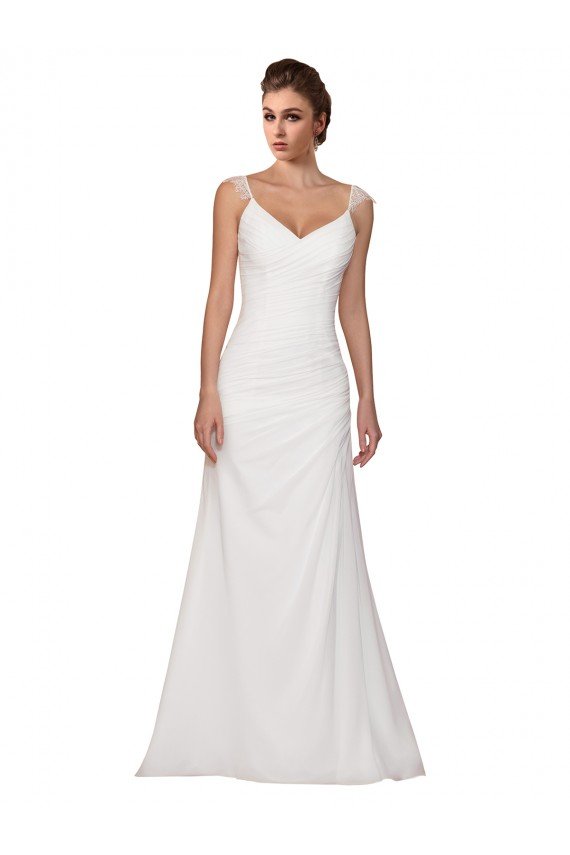 Outlet V-Neck Sheath Chiffon Wedding Dress with Straps