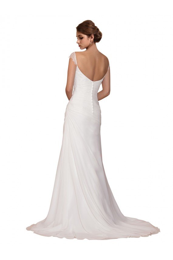 Outlet V-Neck Sheath Chiffon Wedding Dress with Straps