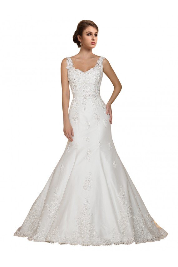 Outlet Sweethart V-Neckline Lace Wedding Dress with Shoulder Straps