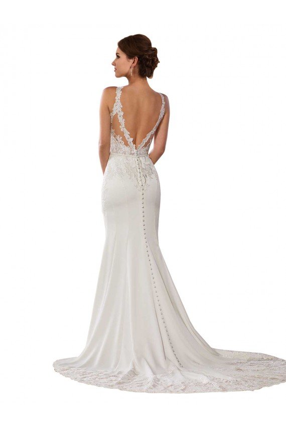 Outlet Modern Deep V-Neck Sheath Lace Wedding Dress with Open V-Back