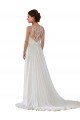 Outlet Illusion Neck A-Line Chiffon Beach Wedding Dress with Lace Halter Neckline