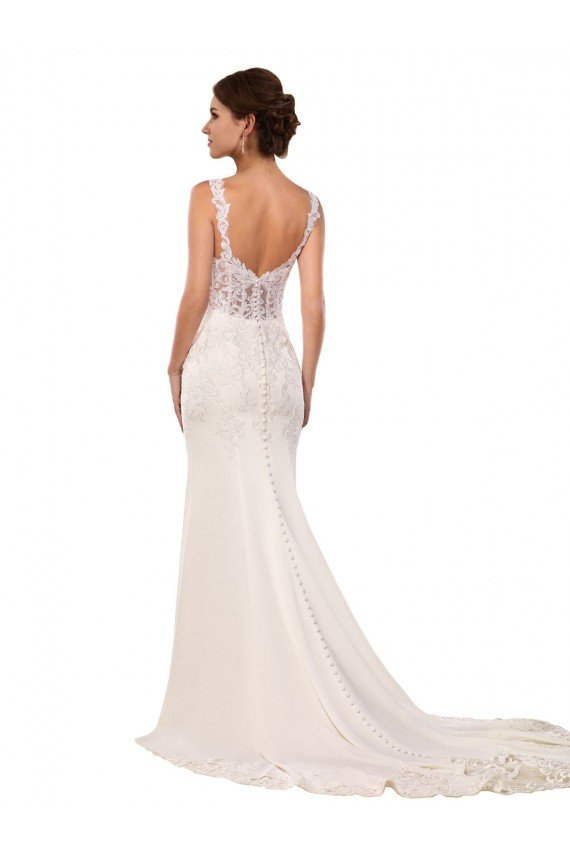 Outlet V-Neck Mermaid Crepe Wedding Dress with Lace Bodice