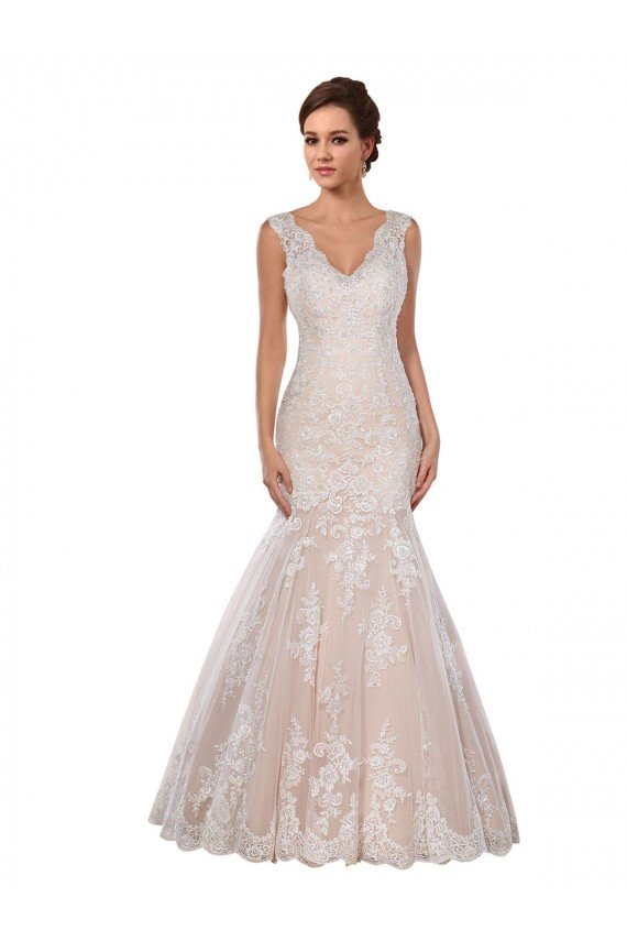 Outlet Classic Fit and Flare V-Neck Mermaid Lace Wedding Dress