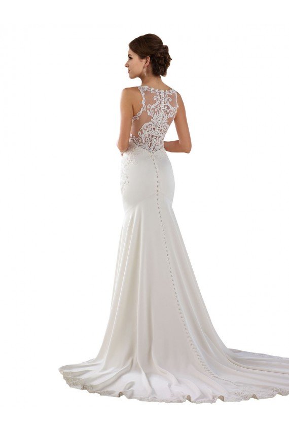 Outlet Modern High Neck Sheath Wedding Dress with Lace Bodice