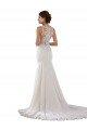 Outlet Modern High Neck Sheath Wedding Dress with Lace Bodice