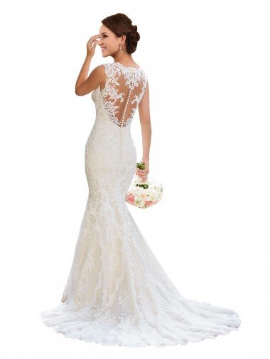 Outlet V-Neck Mermaid Vintage Lace Wedding Dress