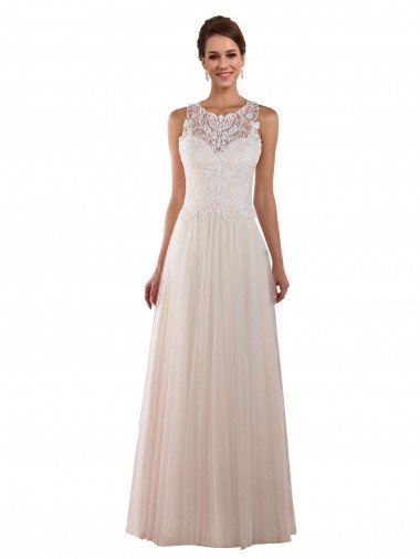 Outlet High Neck A-Line Tulle Wedding Dress with Lace Back