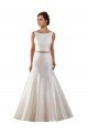 Outlet Modern Boat Neck Mermaid Satin Wedding Dress with Deep V-Back