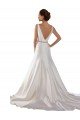 Outlet Modern Boat Neck Mermaid Satin Wedding Dress with Deep V-Back