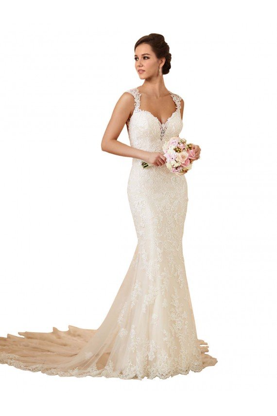 Outlet Modern Chapel Train Sweetheart Mermaid Lace Wedding Dress with Keyhole Back