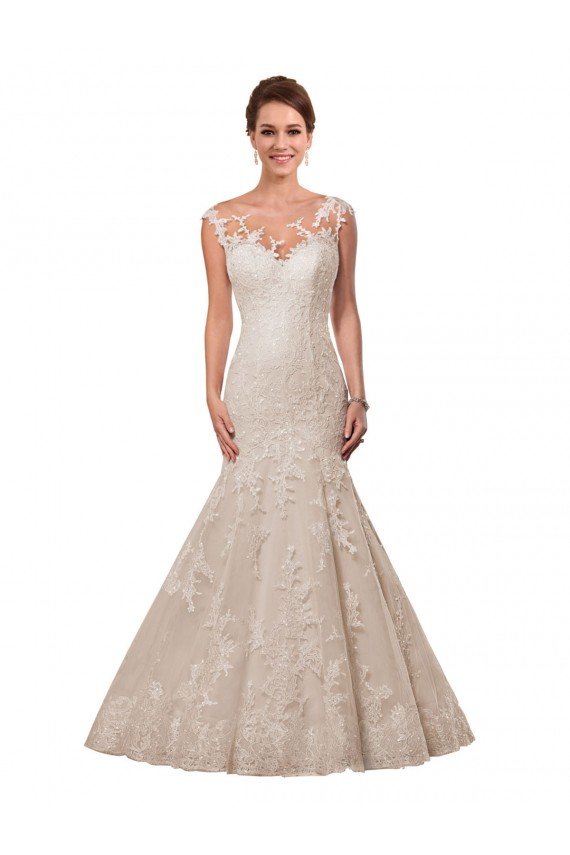 Outlet Fit and Flare Illusion Neck Lace Wedding Dress