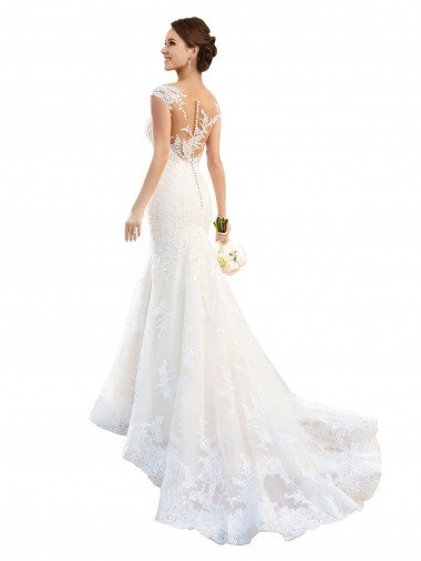 Outlet Fit and Flare Illusion Neck Lace Wedding Dress