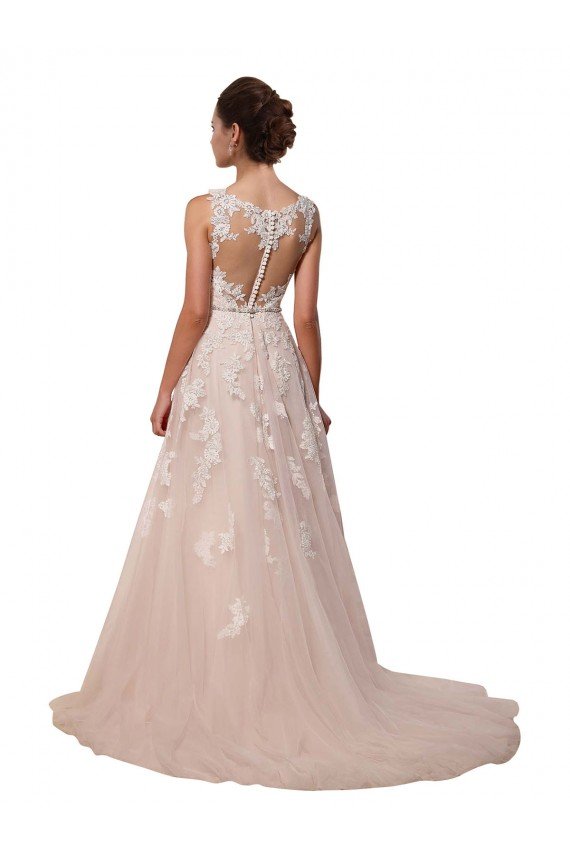 Outlet Sweetheart A-Line Tulle Wedding Dress with Lace Illusion Back