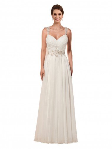 Outlet Sweetheart A-Line Chiffon Wedding Dress with Beaded Shoulder Straps