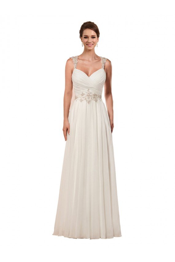 Outlet Sweetheart A-Line Chiffon Wedding Dress with Beaded Shoulder Straps