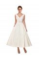 Outlet V-Neck A-Line Short Ankle Length Satin Wedding Dress