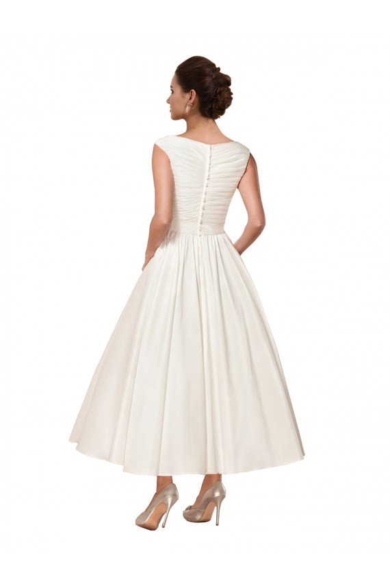 Outlet V-Neck A-Line Short Ankle Length Satin Wedding Dress