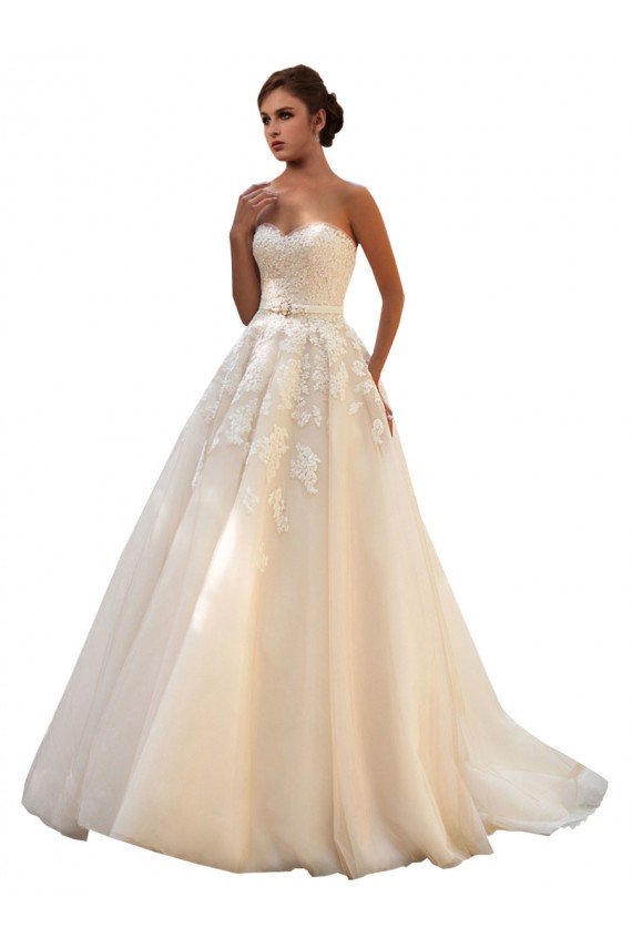Outlet Sweetheart Ball Gown Tulle Wedding Dress with Lace Bodice