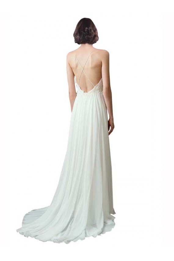 Outlet Spaghetti Straps V-Neck A-Line Chiffon Beach Wedding Dress