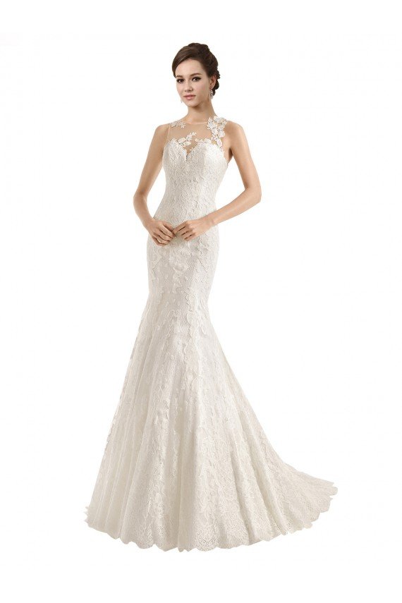 Outlet Illusion Neck Mermaid All Over Lace Wedding Dress