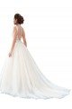 Outlet Illusion Neck A-Line Tulle Beach Wedding Dress with Lace Bodice
