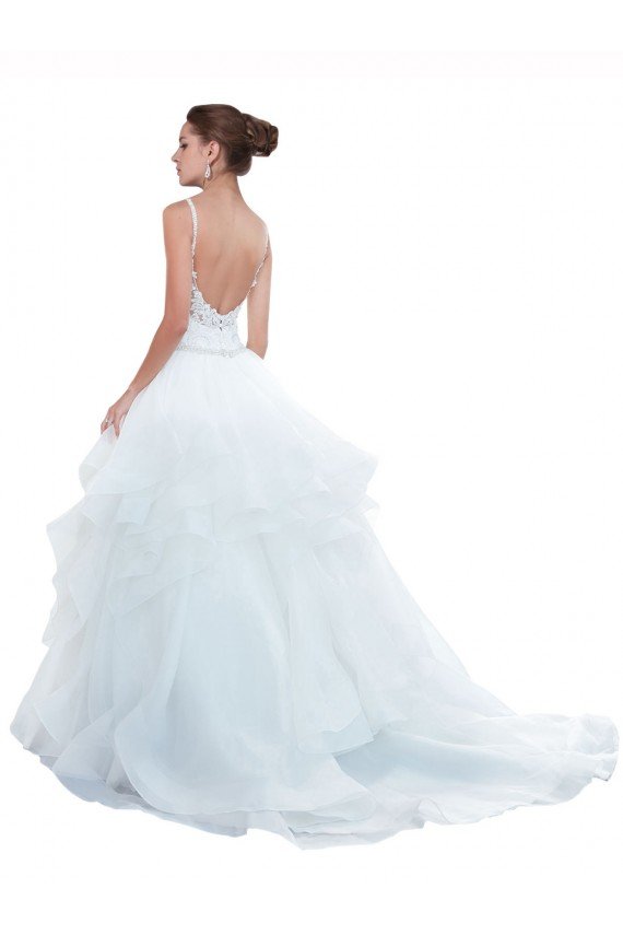 Outlet Spaghetti Straps Ball Gown Beach Wedding Dress with Lace Bodice