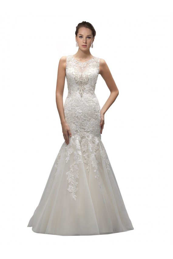 Outlet Illusion High Neck Mermaid Lace Wedding Dress