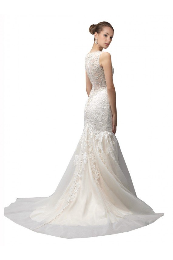 Outlet Illusion High Neck Mermaid Lace Wedding Dress