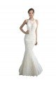 Outlet Deep Illusion Neck Mermaid Tulle Beach Wedding Dress with All Over Lace