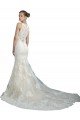 Outlet Deep Illusion Neck Mermaid Tulle Beach Wedding Dress with All Over Lace