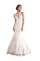 Outlet Illusion Neck Fit and Flare Tulle Wedding Dress with All Over Lace