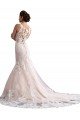 Outlet Illusion Neck Fit and Flare Tulle Wedding Dress with All Over Lace