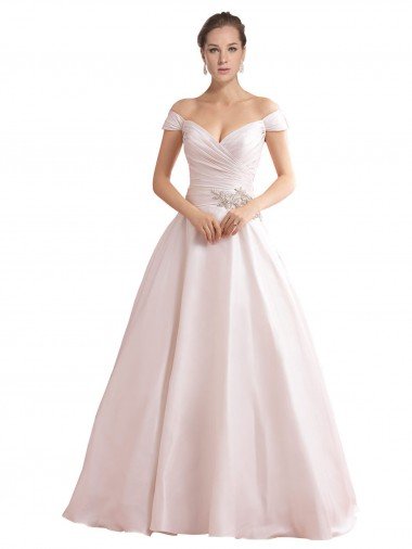 Outlet Off the Shoulder Sweetheart Ball Gown Satin Wedding Dress
