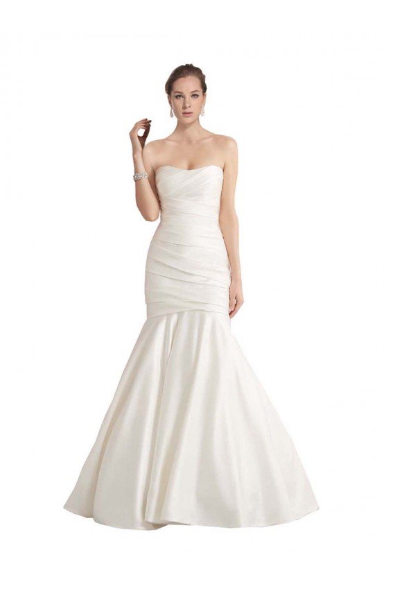 Outlet Strapless Mermaid Ruched Satin Beach Wedding Dress with Low Back