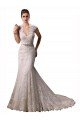 Outlet Halter V-Neck Mermaid Lace Wedding Dress with Keyhole Back