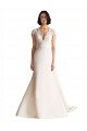 Outlet V-Neck Lace Bodice A-Line Satin Wedding Dress with Keyhole Back