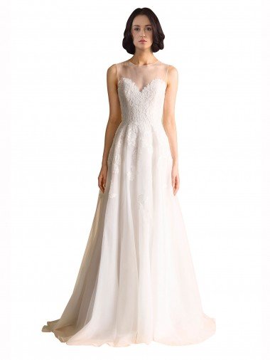 Outlet Illusion Neck A-Line Organza Wedding Dress
