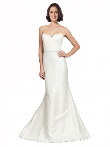 Outlet Trumpet Satin Wedding Dress with Sweetheart Lace Bodice