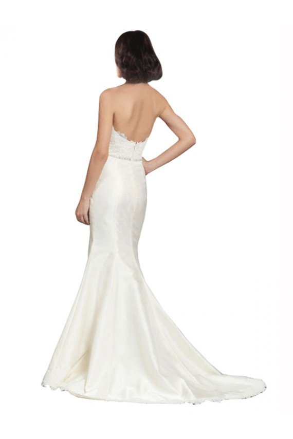 Outlet Trumpet Satin Wedding Dress with Sweetheart Lace Bodice