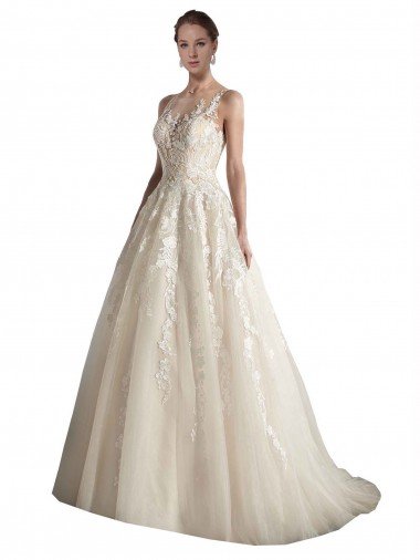 Outlet Illusion Neck A-Line Tulle Wedding Dress