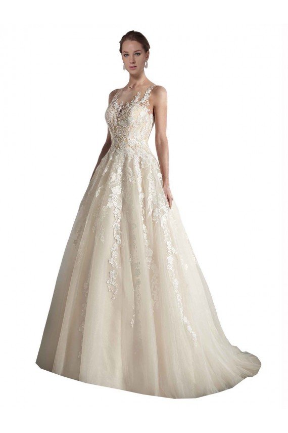 Outlet Illusion Neck A-Line Tulle Wedding Dress