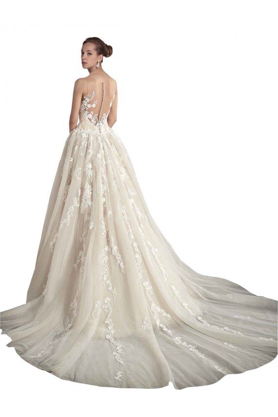 Outlet Illusion Neck A-Line Tulle Wedding Dress